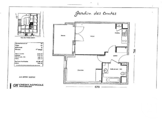 Appartement F2 à vendre - 2 pièces - 43,28 m2 - St Herblain - 44 - PAYS-DE-LOIRE